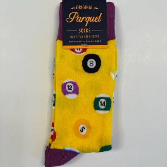 Crew Socks Novelty -Billiards/Pool Theme Yellow & Purple- NWT - Picture 4 of 5